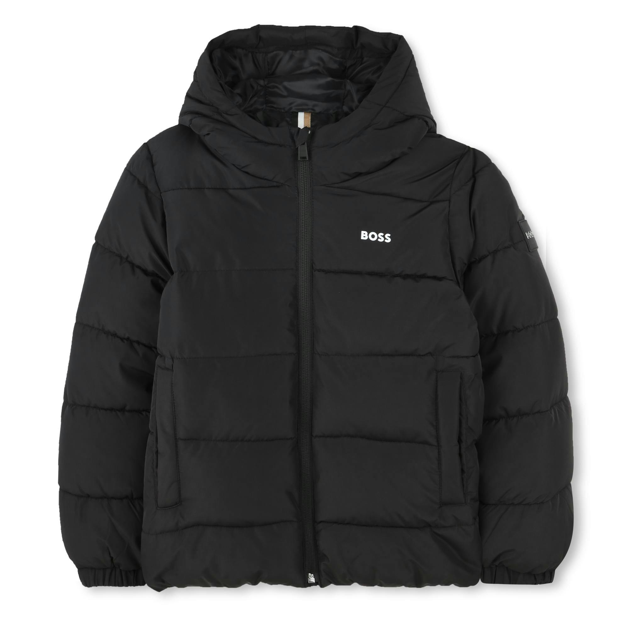 Black Hooded Logo Puffer Jacket