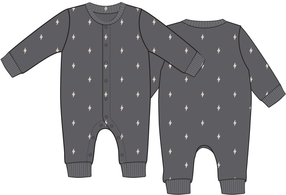 Lightning Bolt French Terry - Baseball Collar Button Up Romper