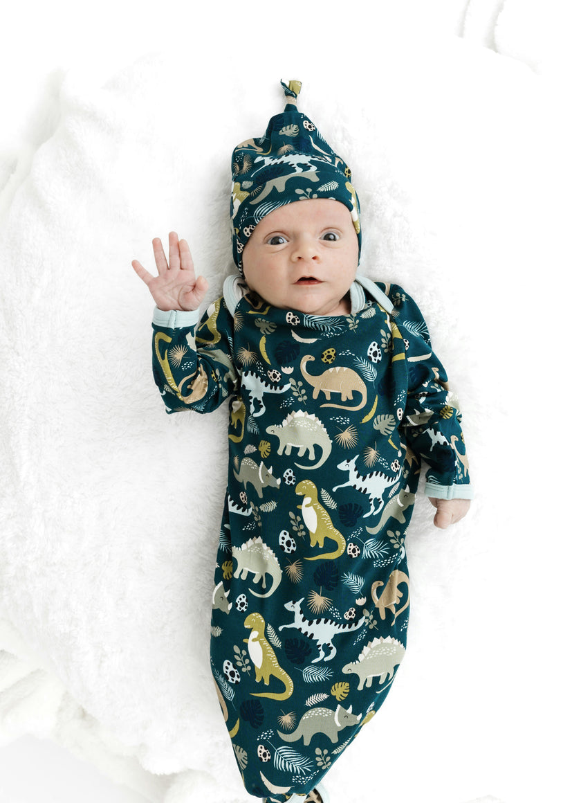 Prehistoric Friends Dinosaur Bamboo Gown and Hat Newborn Baby Gift Set