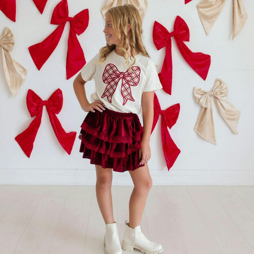 Ruby Red Velvet Tiered Christmas Skirt