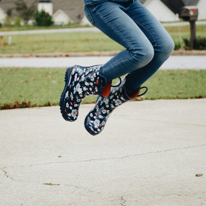 Navy Flower Rain Boot