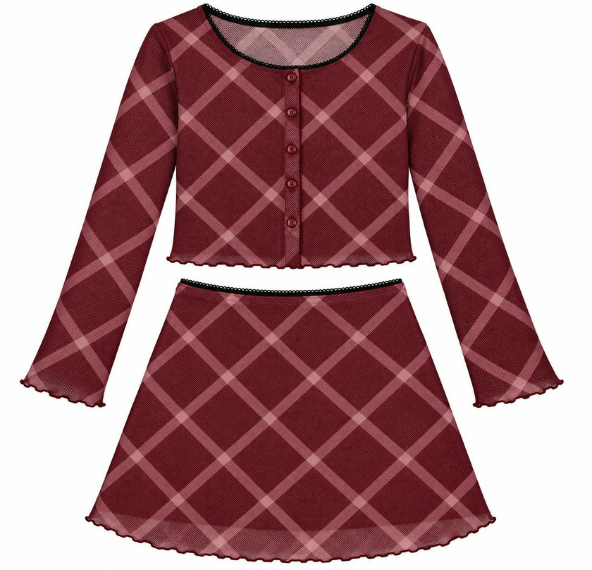 Girls Lauren Mesh Diamond Cardigan And Skirt Set