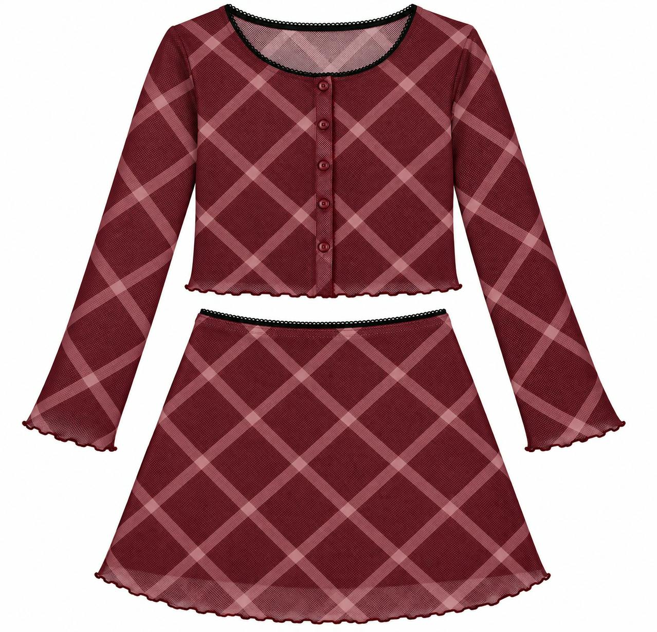 Girls Lauren Mesh Diamond Cardigan And Skirt Set