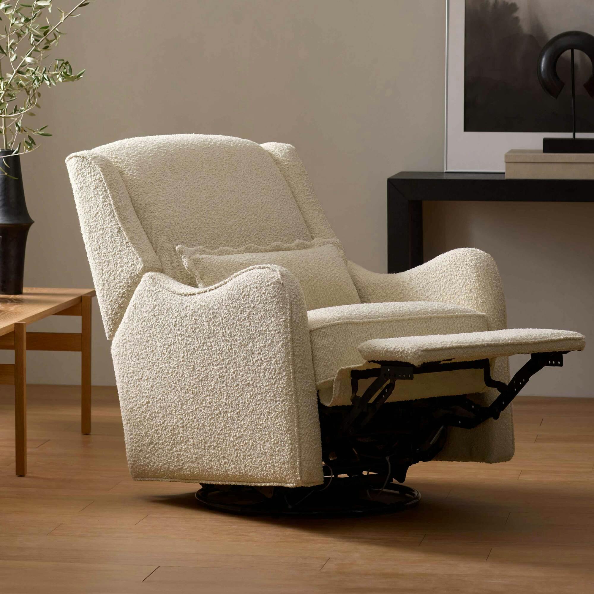 Devon Recliner and Swivel Glider in Ivory Boucle