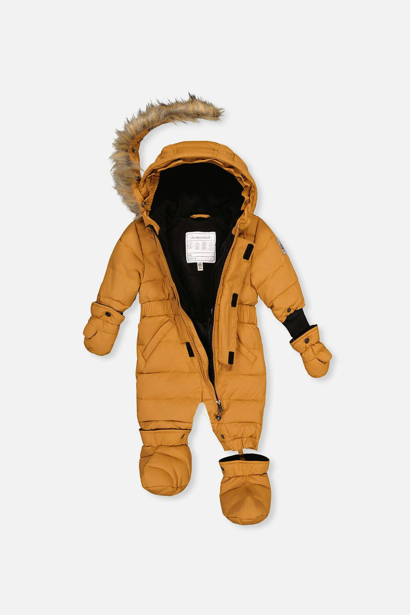 Baby Original One Piece Puffy Snowsuit With Removable Mittens And Boots Brown Sugar