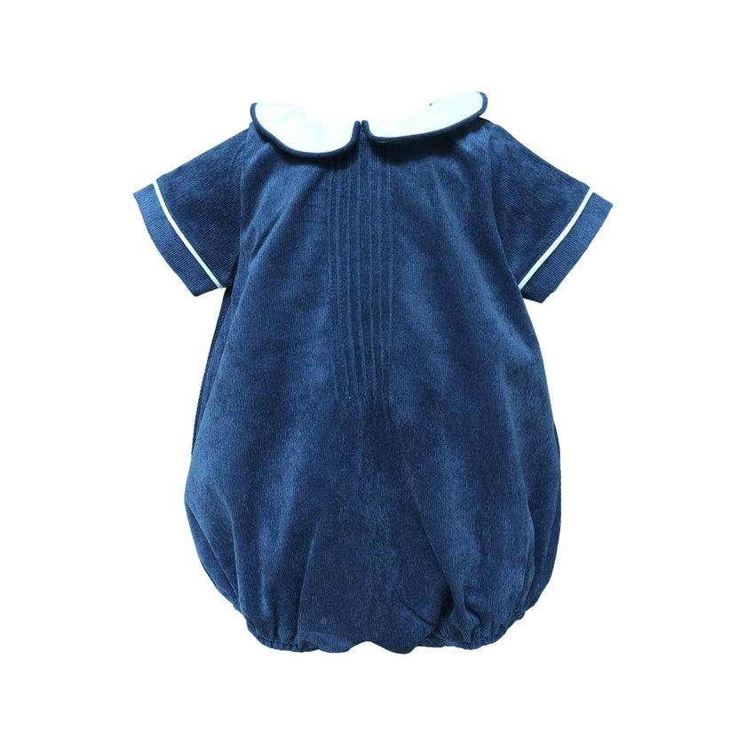 Baby Boy Blue Corduroy Bubble with Peter Pan Collar