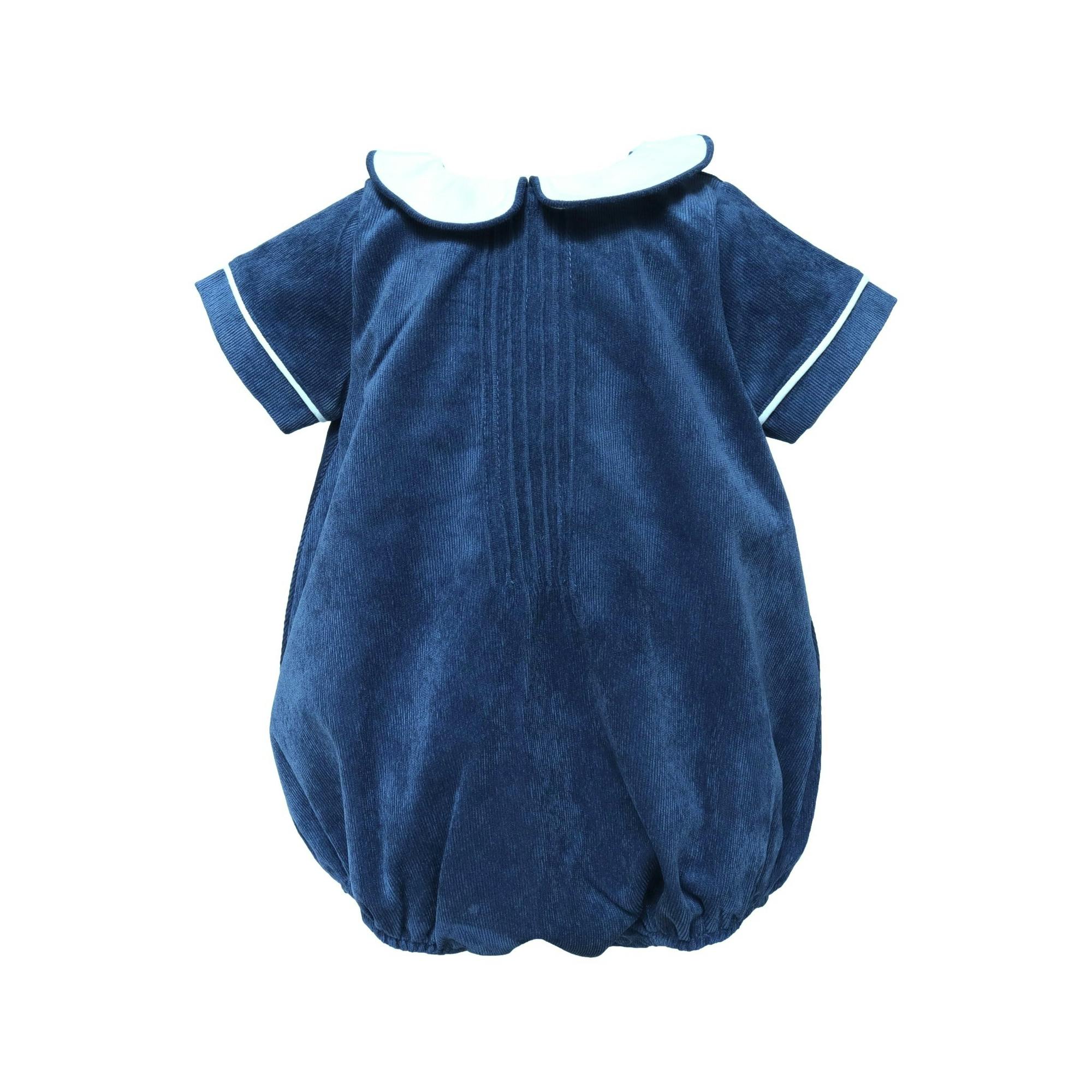 Baby Boy Blue Corduroy Bubble with Peter Pan Collar