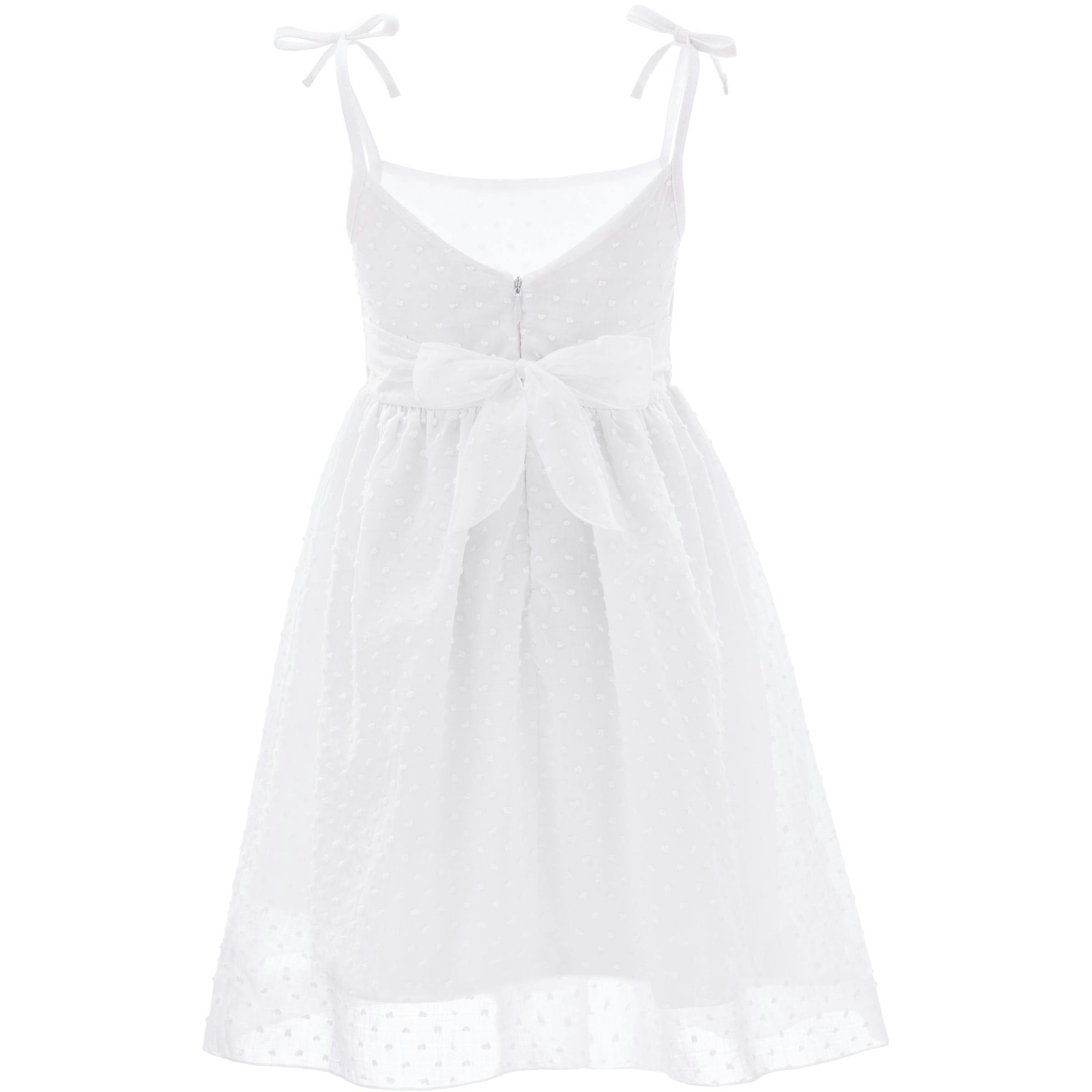 White Shoulder Tie Bow Dress