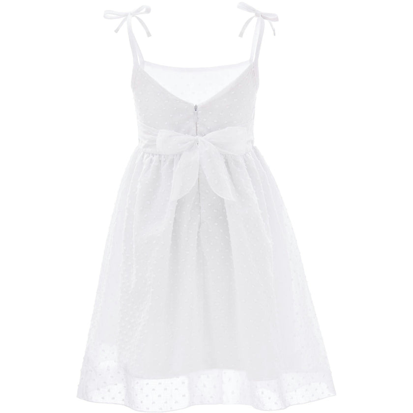 White Shoulder Tie Bow Dress