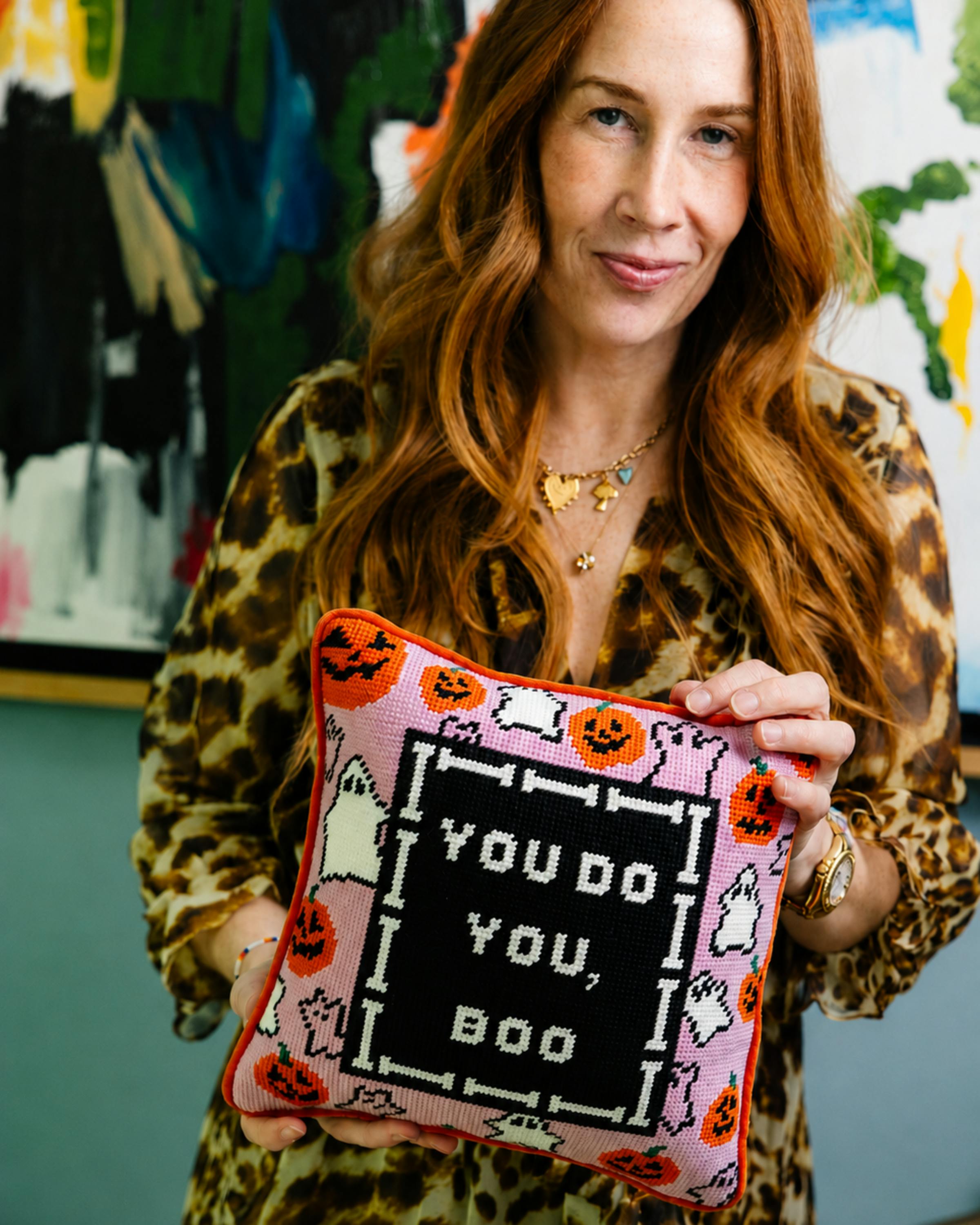Boo Needlepoint Pillow