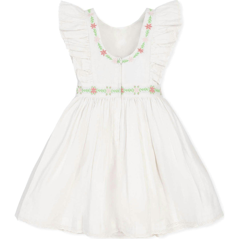Linen Ruffle Jumper with Embroidery, White