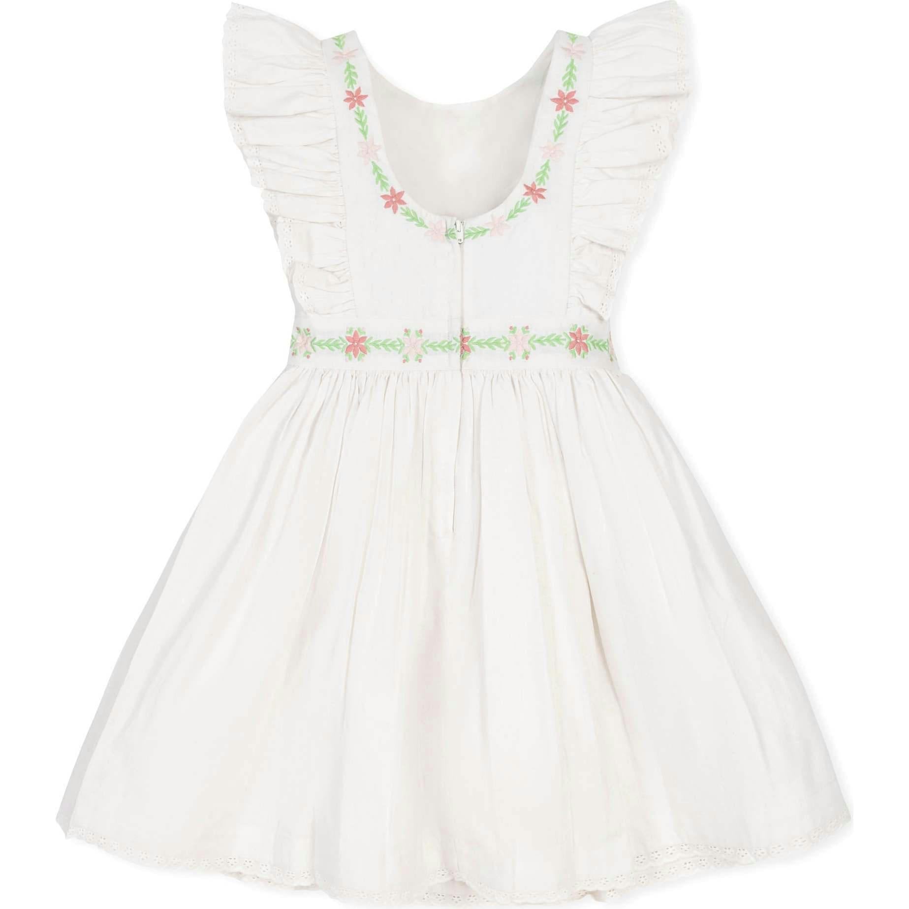Linen Ruffle Jumper with Embroidery, White
