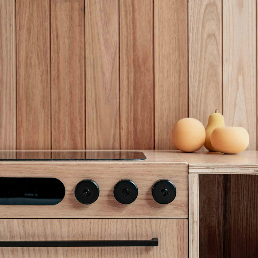 Oak Fluted Play Kitchen Set: Fridge + Sink + Oven