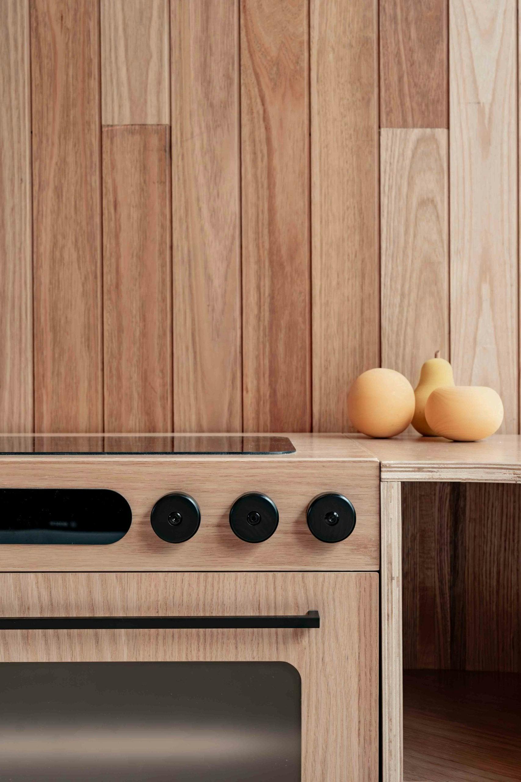 Oak Fluted Play Kitchen Set: Fridge + Sink + Oven