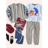 Bears Simit Cart Graphic Print Crew Neck Long Sleeve T-Shirt, Blue