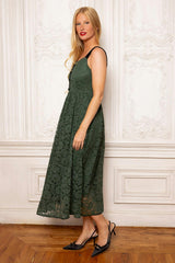 Penny Tank Midi Dress in Green Lace