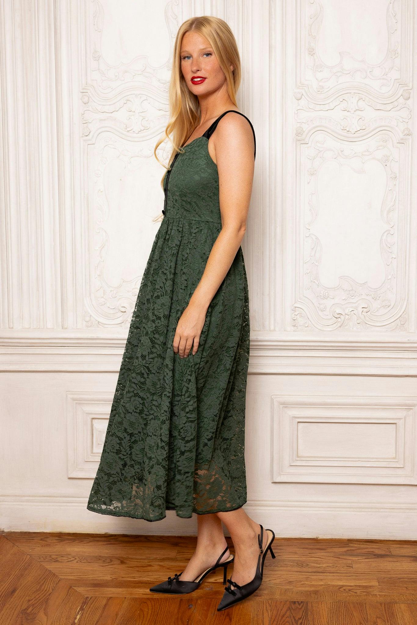 Penny Tank Midi Dress in Green Lace