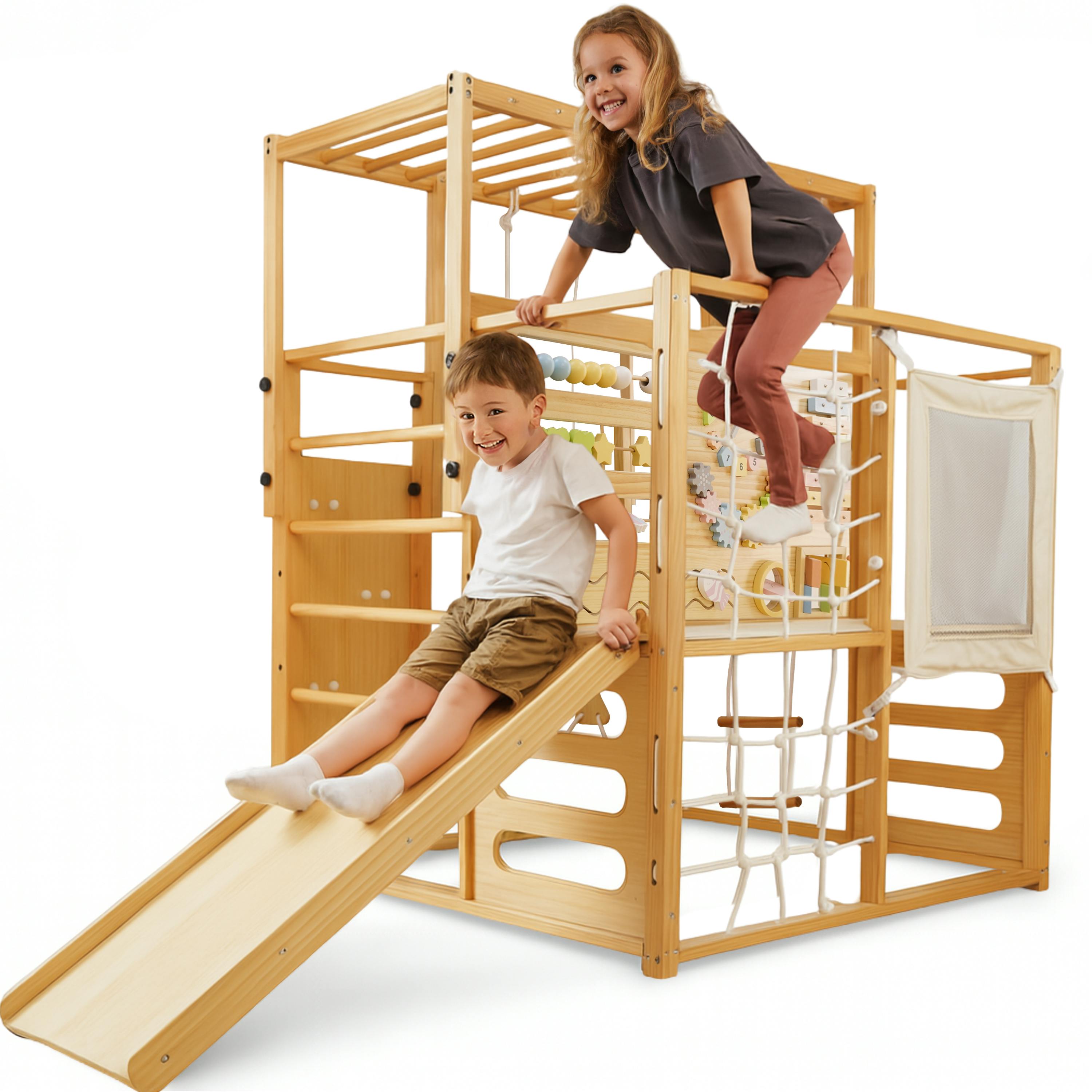Alpine | Adjustable Indoor Jungle Gym with Slide, Climbing Wall & Monkey Bars