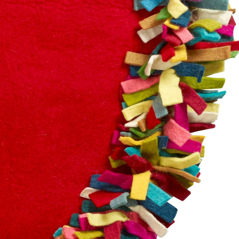 Handmade Felt Multicolor Fringe Border Red Wool Christmas Tree Skirt Arcadia Home