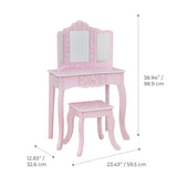 Daisy Gisele Wood Vanity with Tri-Fold Mirror and Drawer, Pink