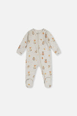 Baby Organic Cotton One Piece Pajama Beige Animal Print