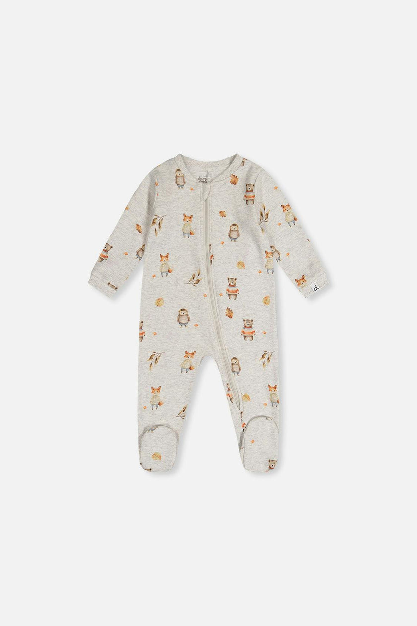 Baby Organic Cotton One Piece Pajama Beige Animal Print
