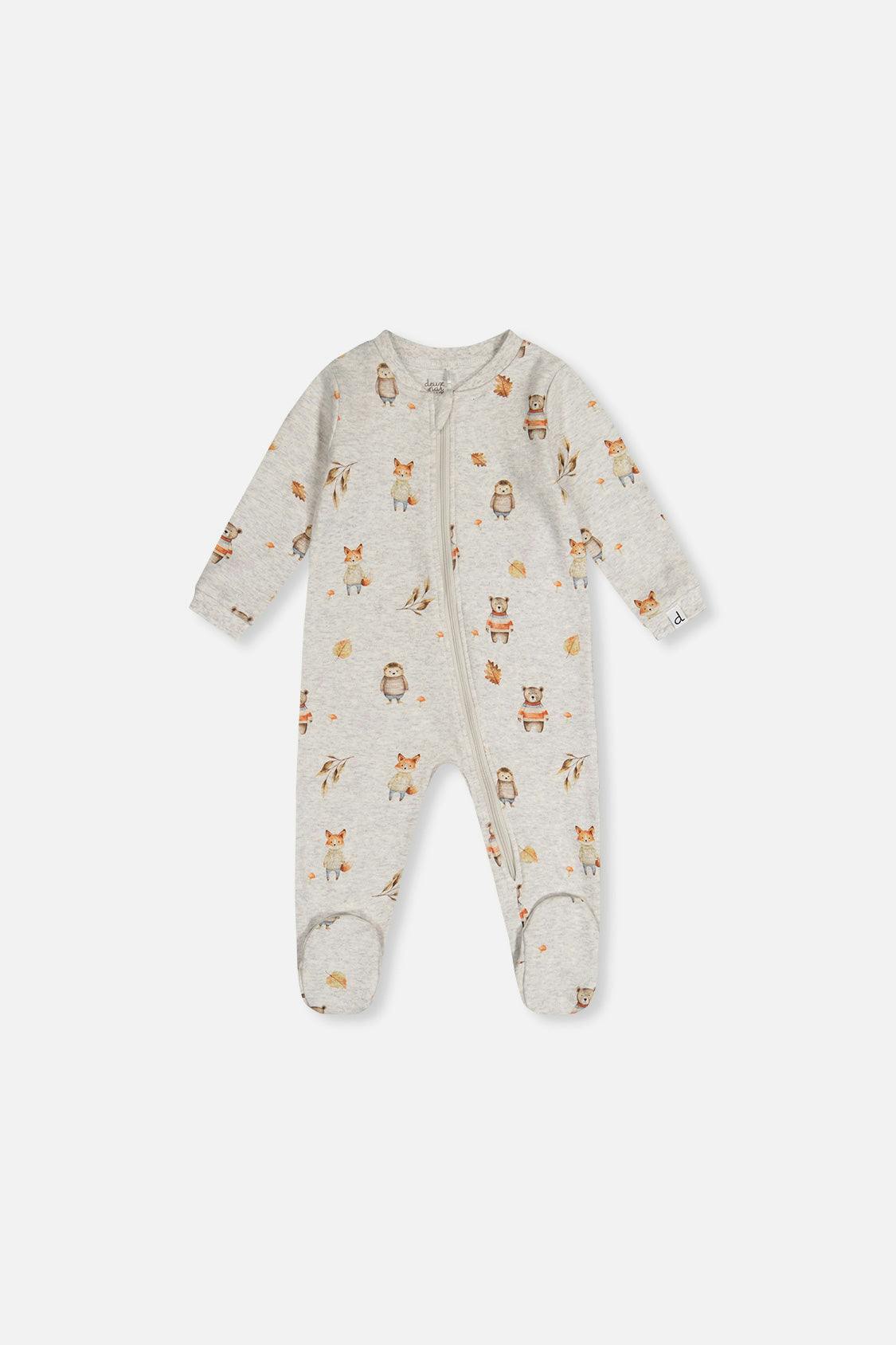 Baby Organic Cotton One Piece Pajama Beige Animal Print