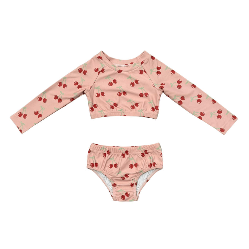 Girls Crop Two-Piece Swimsuit in Cherries