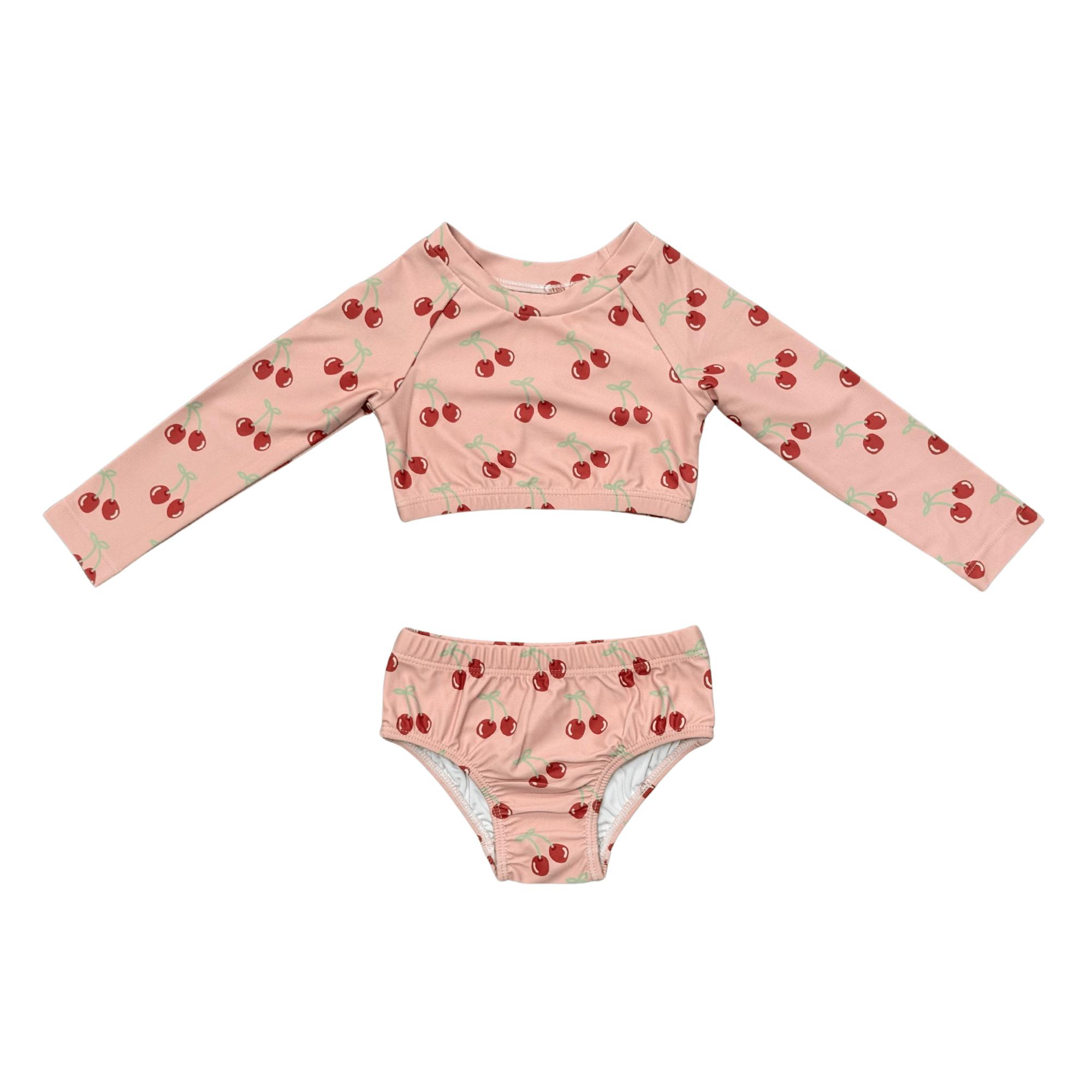 Girls Crop Two-Piece Swimsuit in Cherries