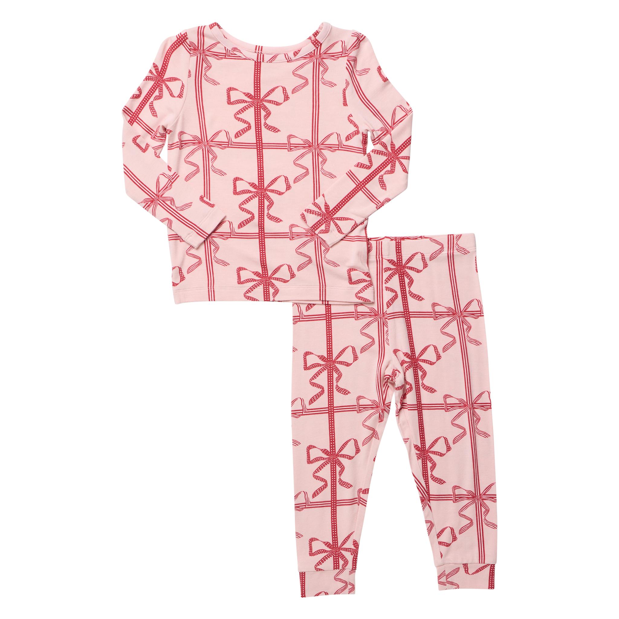Kids Bamboo PJ Set - Pink Present Bow