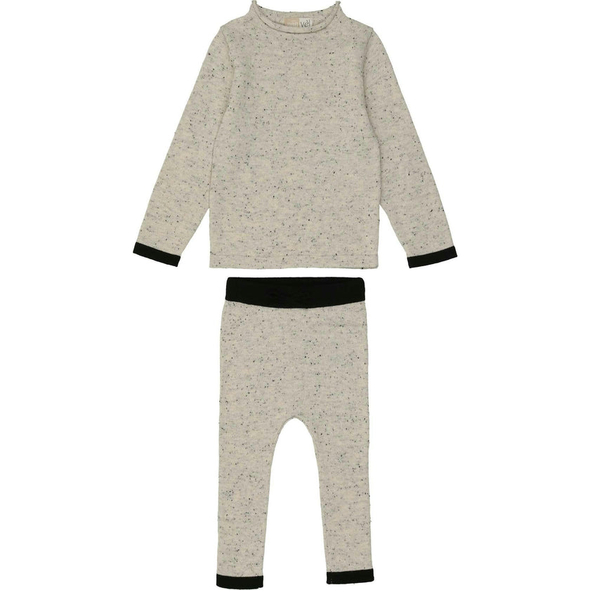 Flecked Neck Sweater & Pant 2-Piece Set