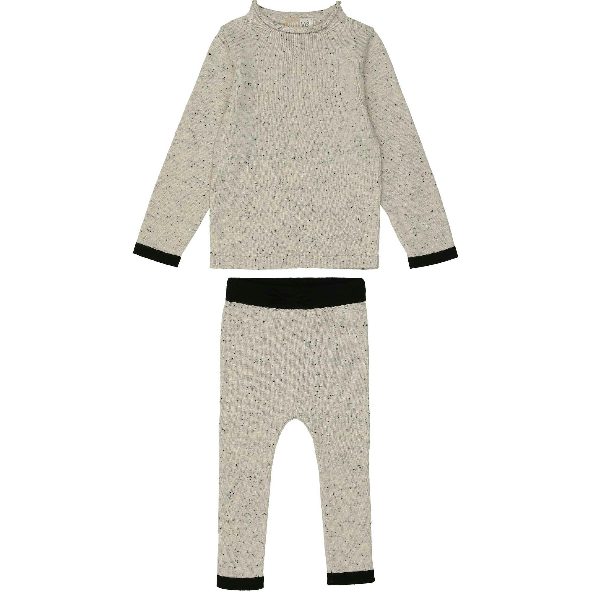 Flecked Neck Sweater & Pant 2-Piece Set
