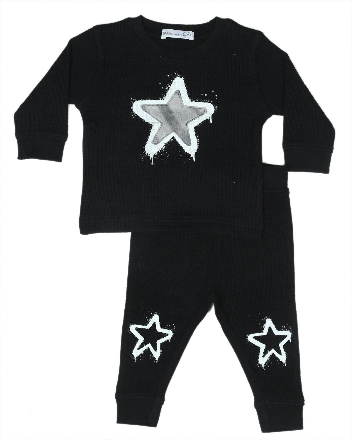 Baby Tie Dye Star Thermal Set - Black