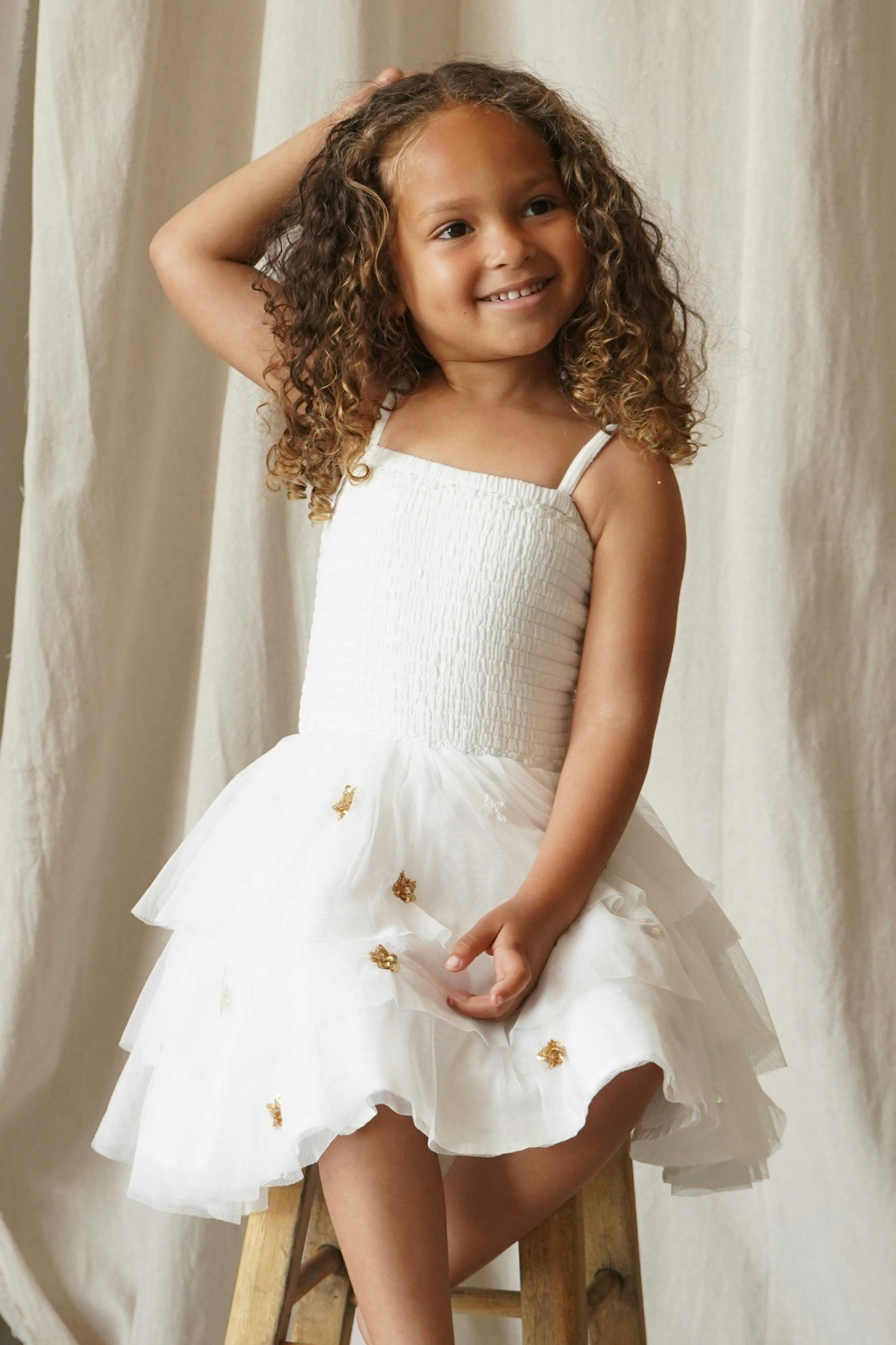 Cilia | Cotton Embellished Star Tutu Dress | Cream