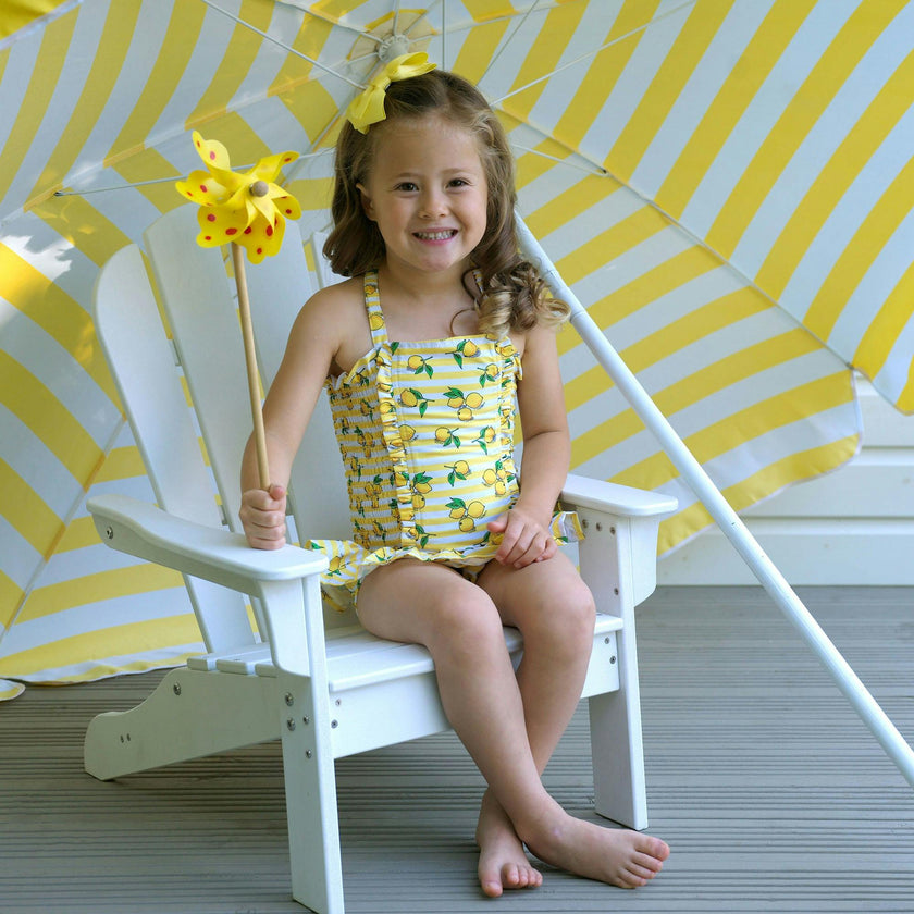 Lemon Stripe Ruched Swimsuit