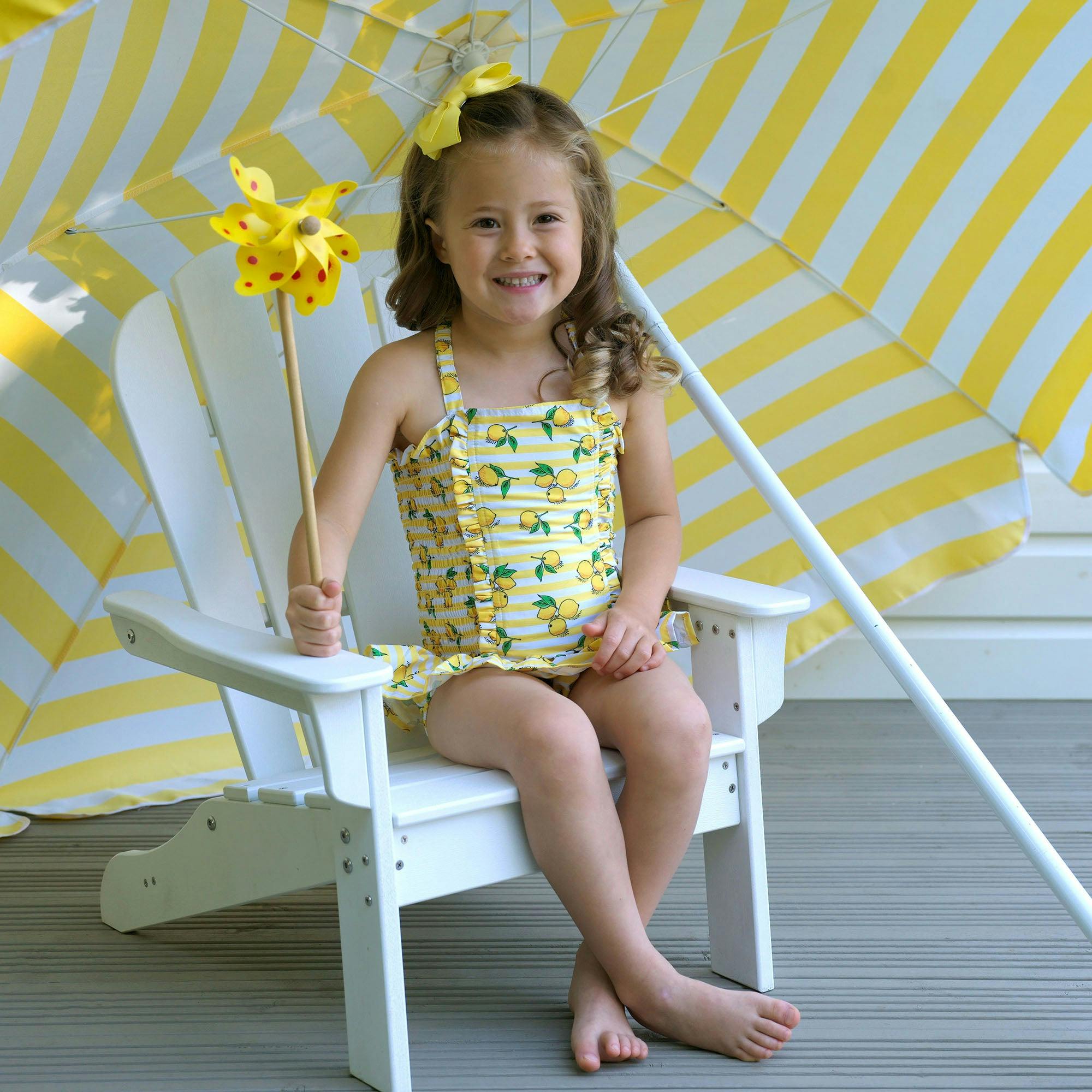 Lemon Stripe Ruched Swimsuit