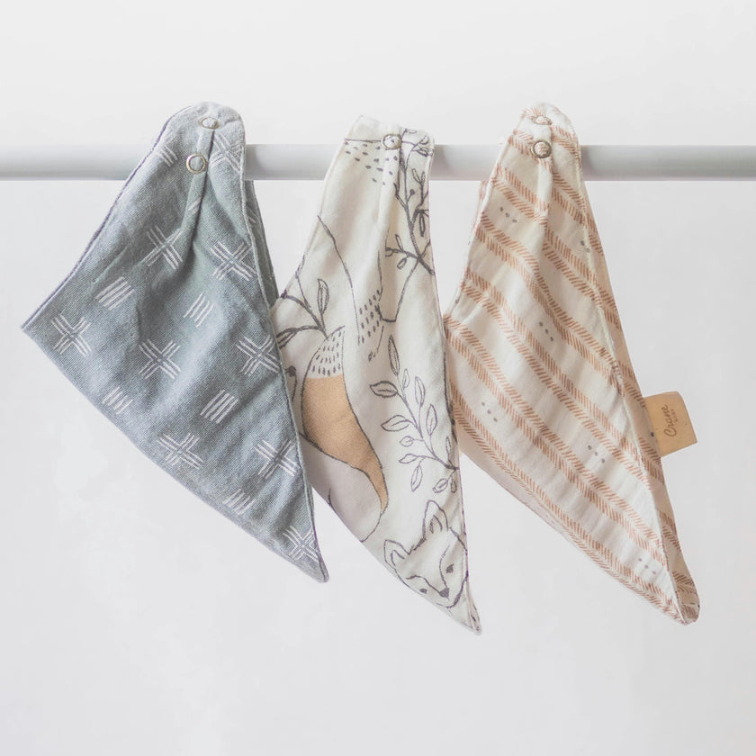 Ezra Woodland Cotton Bandana Baby Bib (3 Pack)