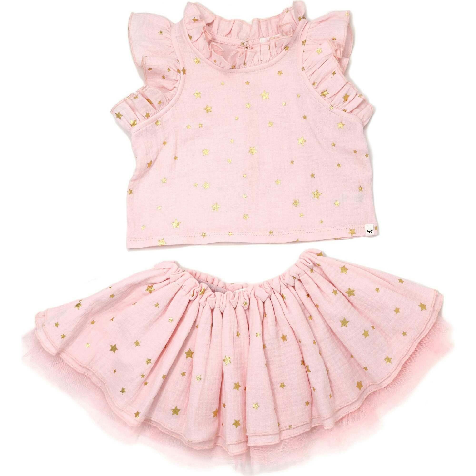 Mini Gold Stars Gauze Lola Top and Tutu Set