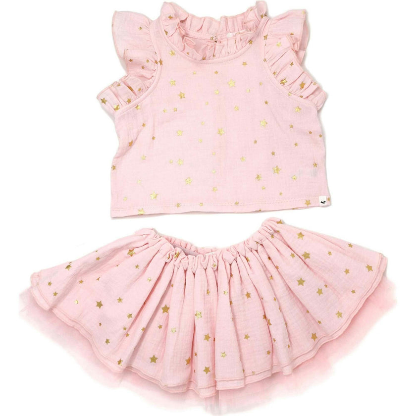 Mini Gold Stars Gauze Lola Top and Tutu Set
