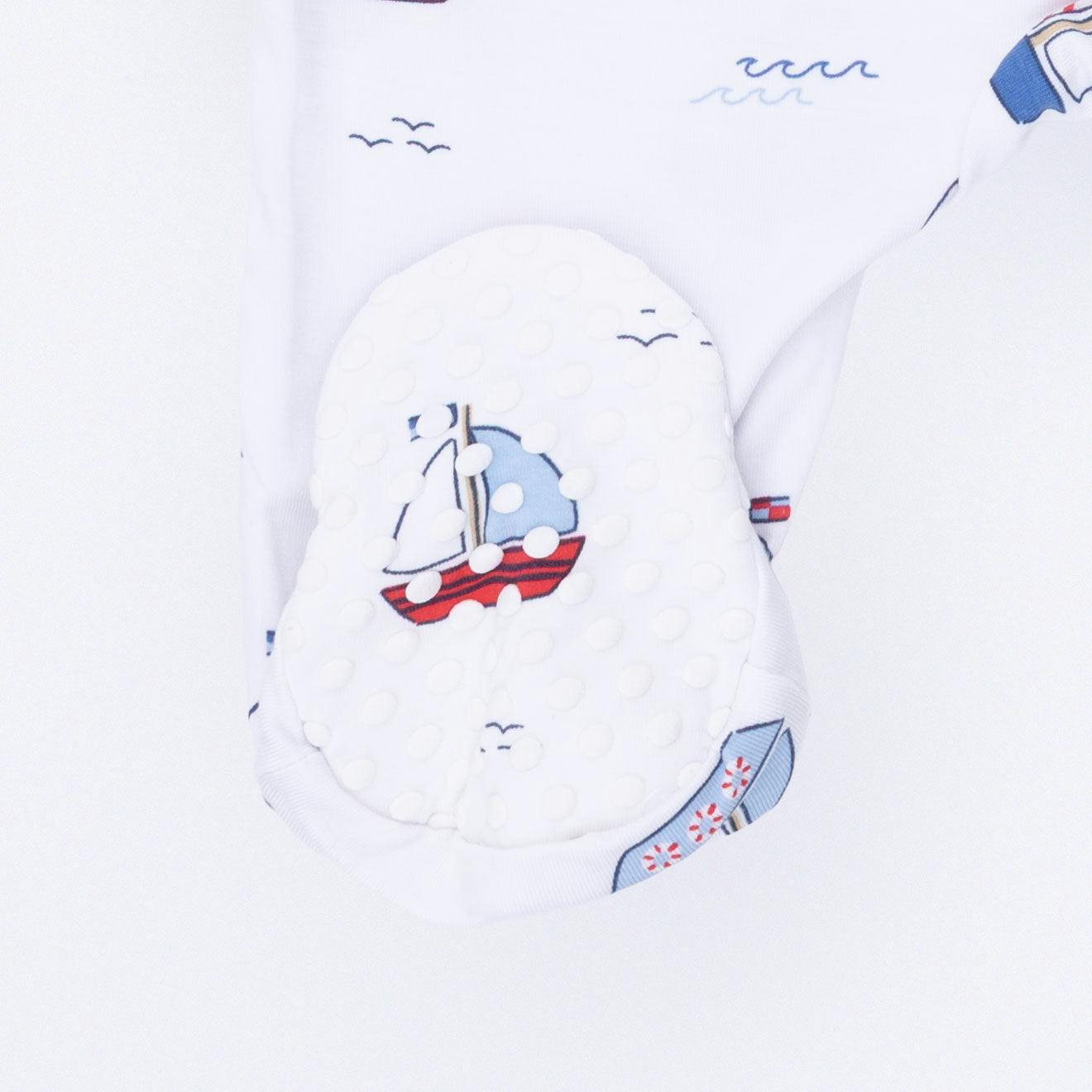 Bubbly Sailboats Blue - 2 Way Zipper Footie