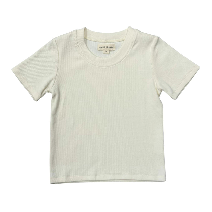 Girls Ribbed Short Sleeve Tee in Cream