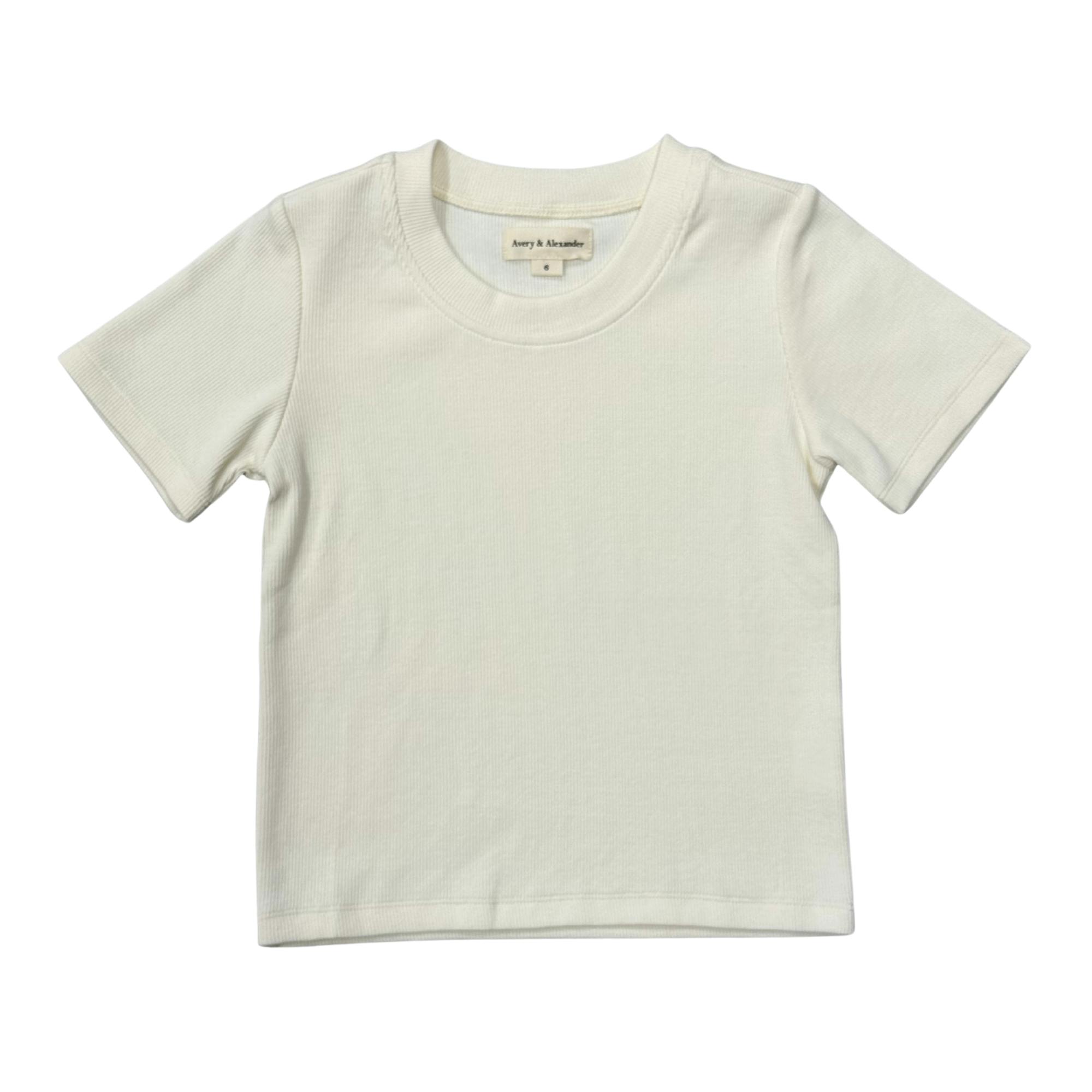Girls Ribbed Short Sleeve Tee in Cream