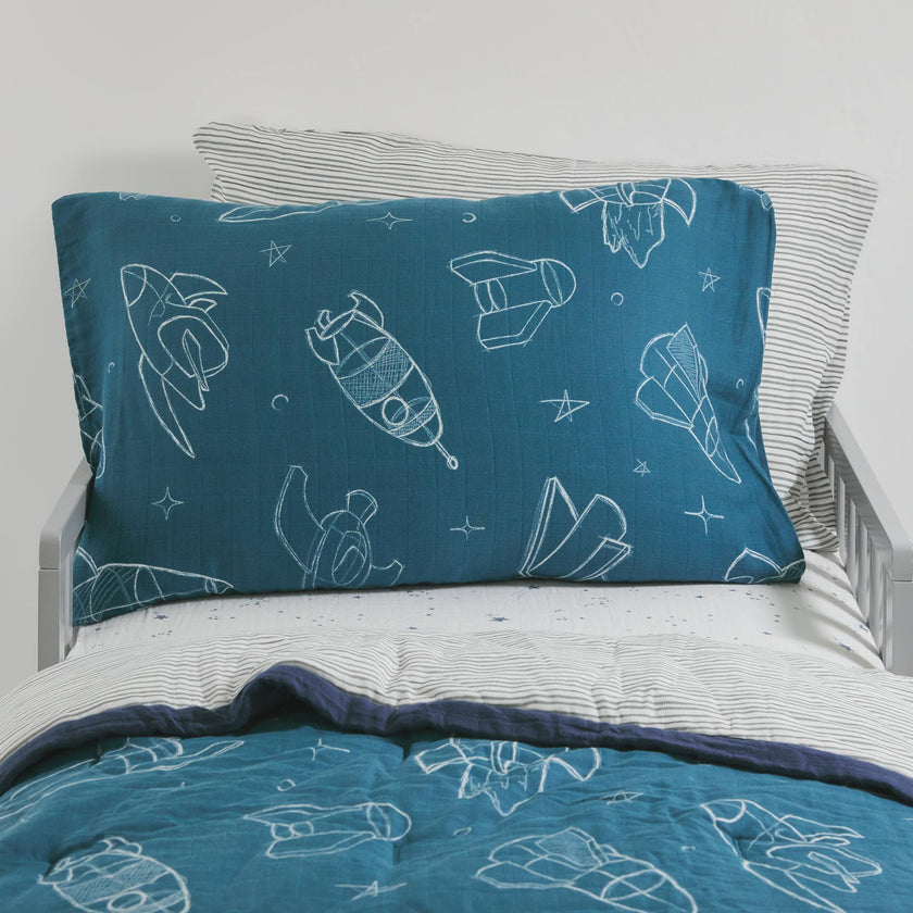 Cotton Muslin Pillowcase 2 Pack - Blast Off