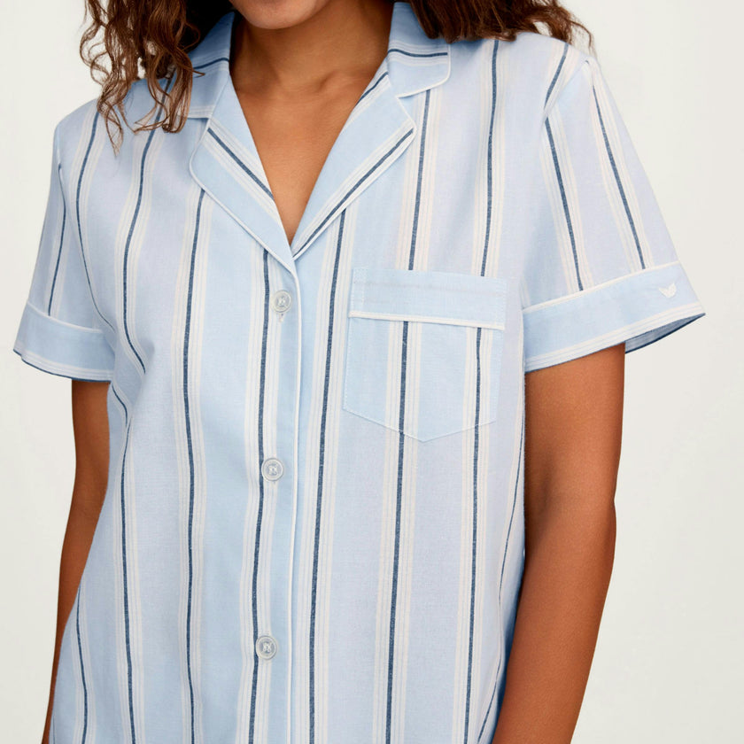Women's Twill Short Sleeve Short Set in Coastal Stripe