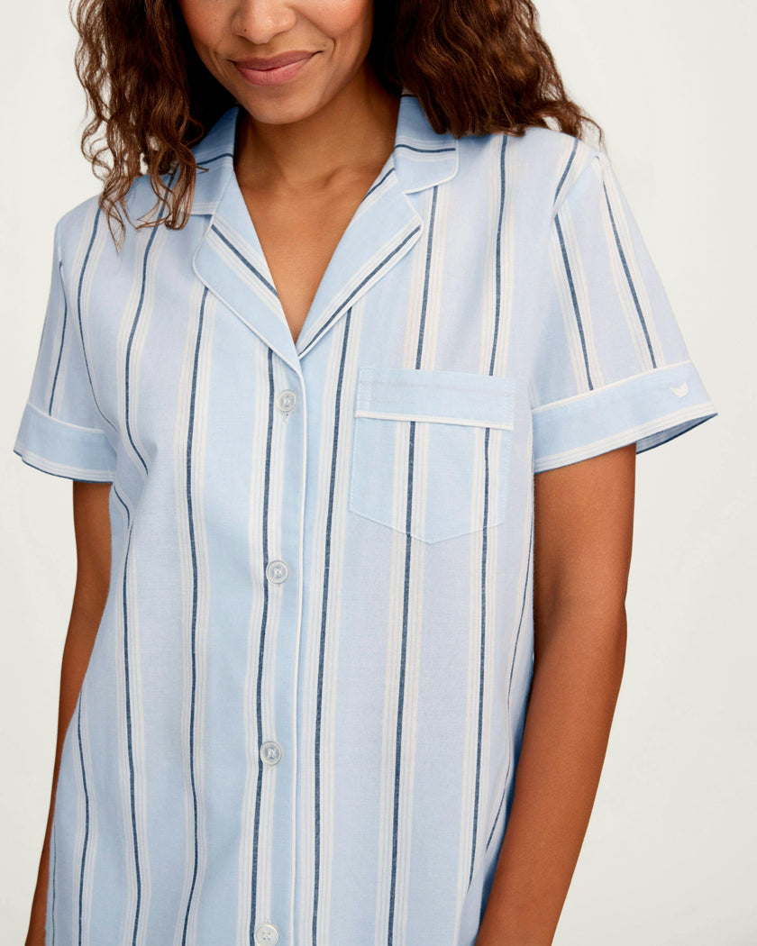 Women's Twill Short Sleeve Short Set in Coastal Stripe