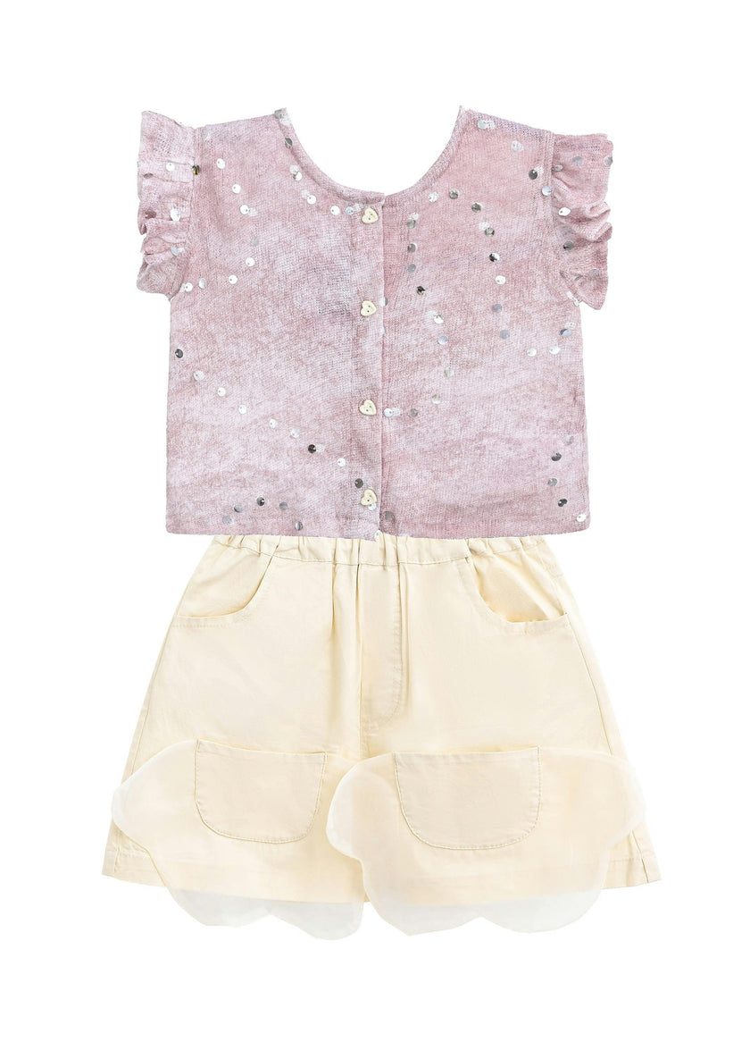 Mauve Cream Sequin Shorts Set