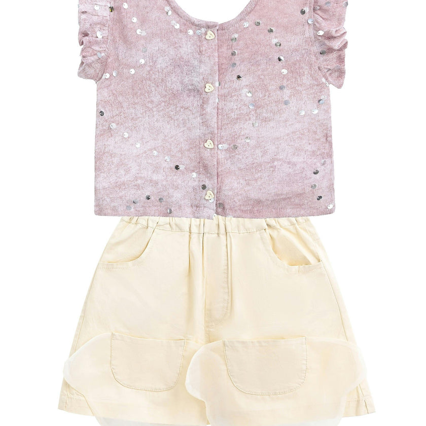 Mauve Cream Sequin Shorts Set