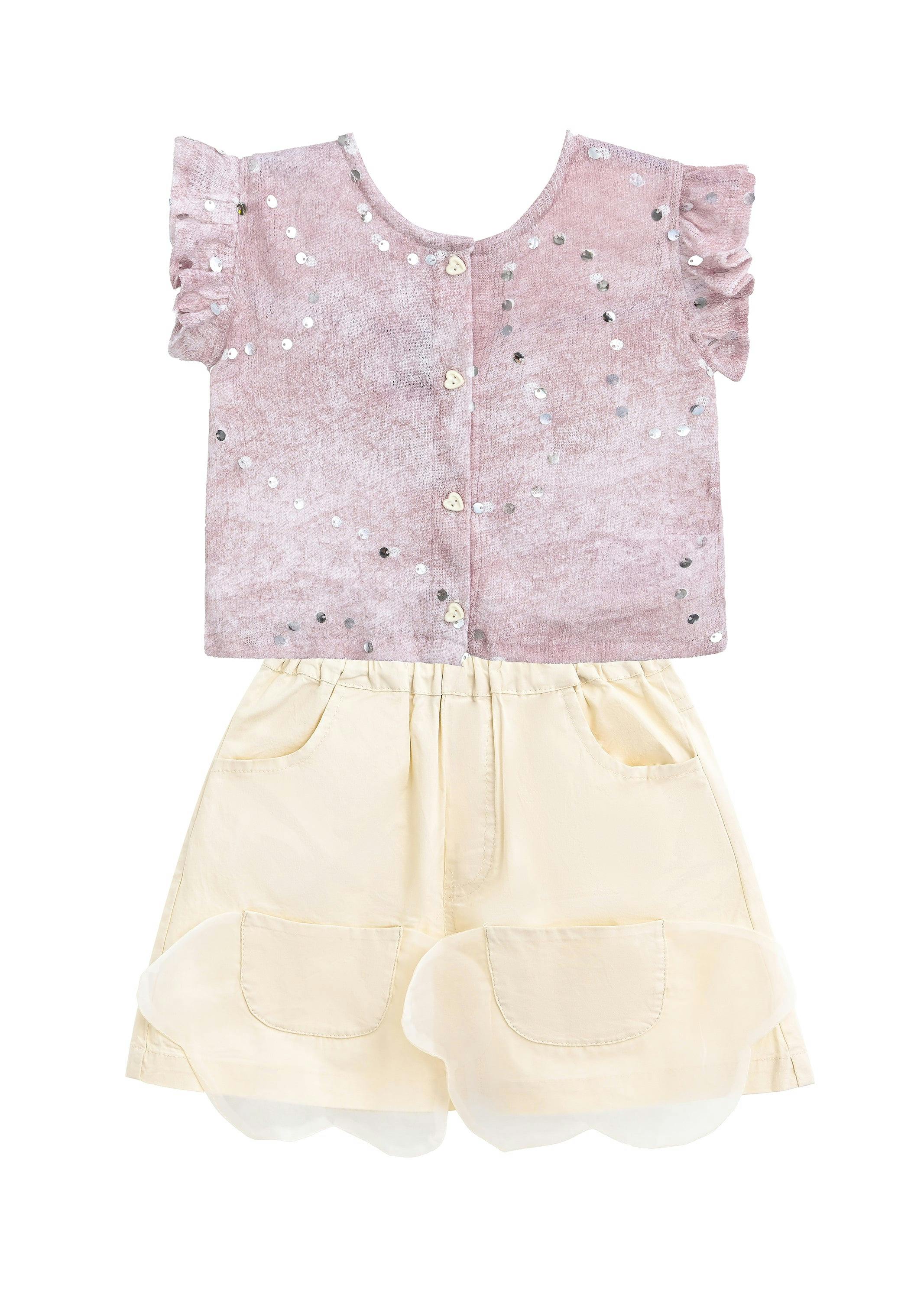 Mauve Cream Sequin Shorts Set