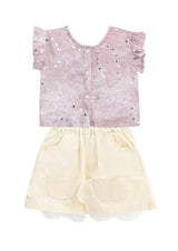 Mauve Cream Sequin Shorts Set