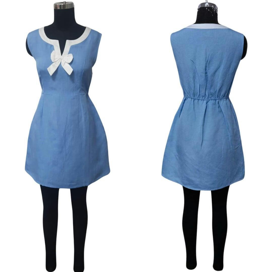 Women's Shift Dress in Blue Linen